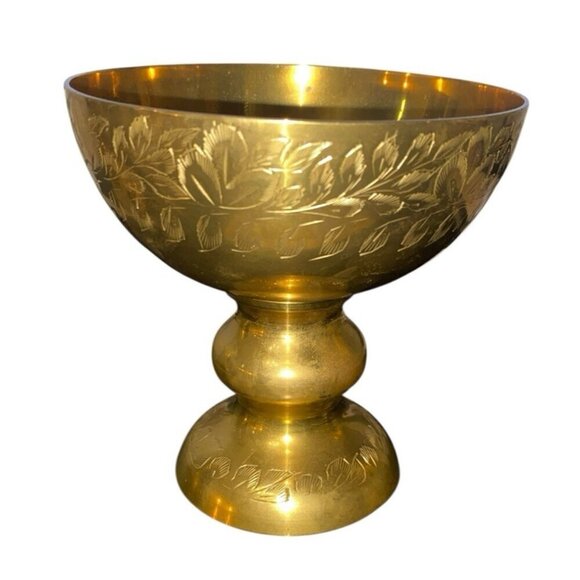 Vintage Brass Pedestal Bowl  Footed Dish Compote India 300A Unpolished As Found - Picture 1 of 6